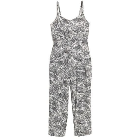 Old Navy Cami Jumpsuit Size XS Womens Black White Palm Print Sleveless Wide Leg - Picture 1 of 11